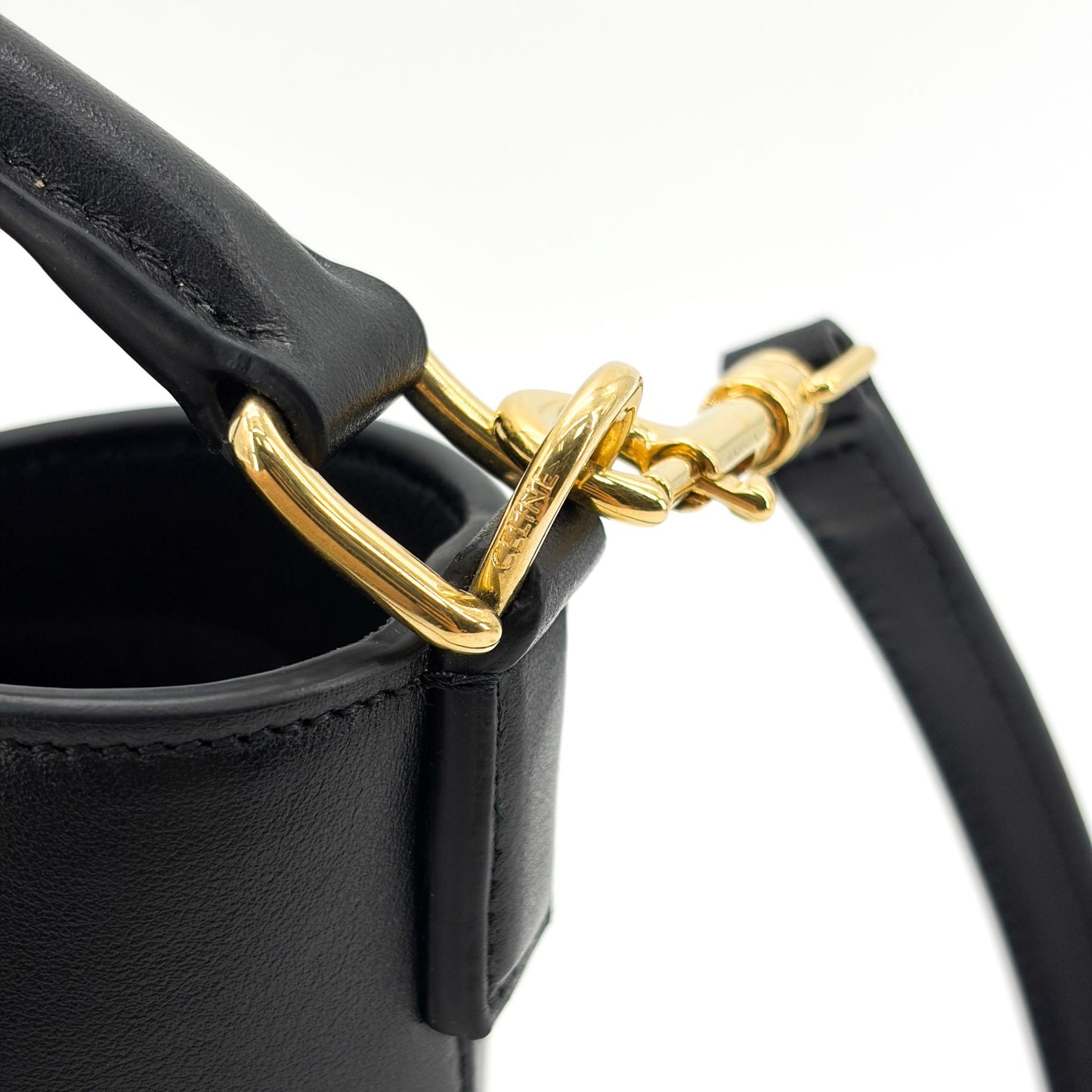 Celine Small Bucket Trionp Shiny Calfskin Black