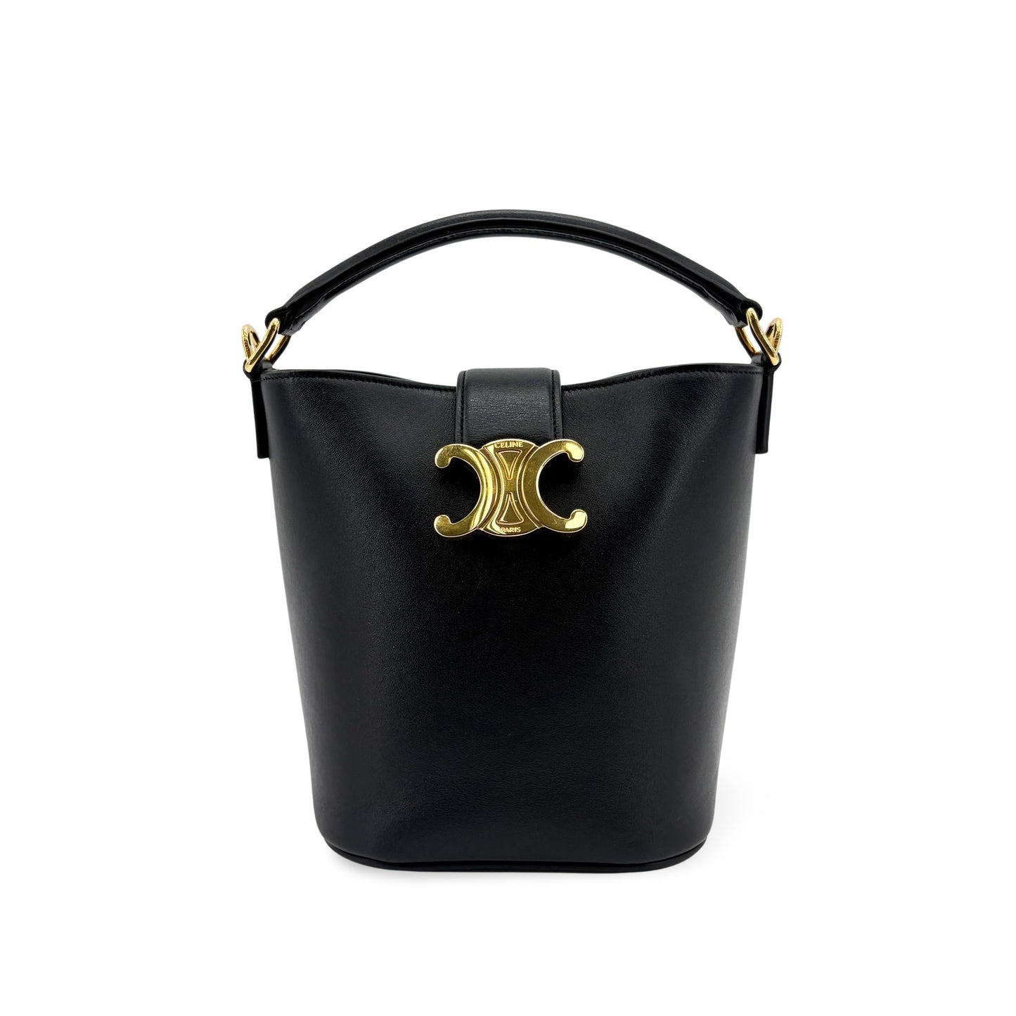 Celine Small Bucket Trionp Shiny Calfskin Black