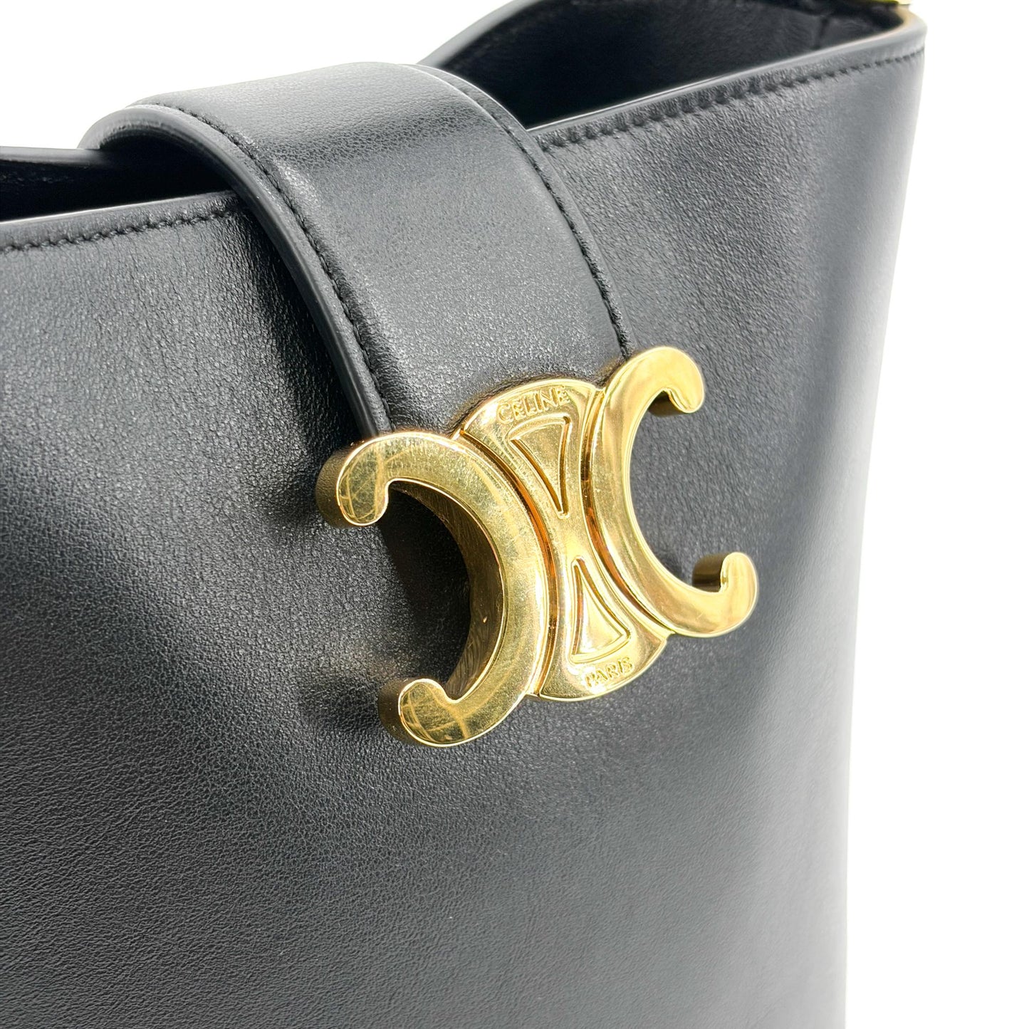 Celine Small Bucket Trionp Shiny Calfskin Black
