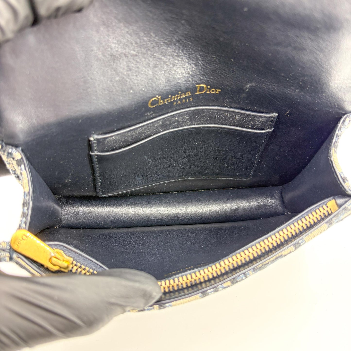 Dior Saddle Slim Pouch Blue Oblique Jacquard