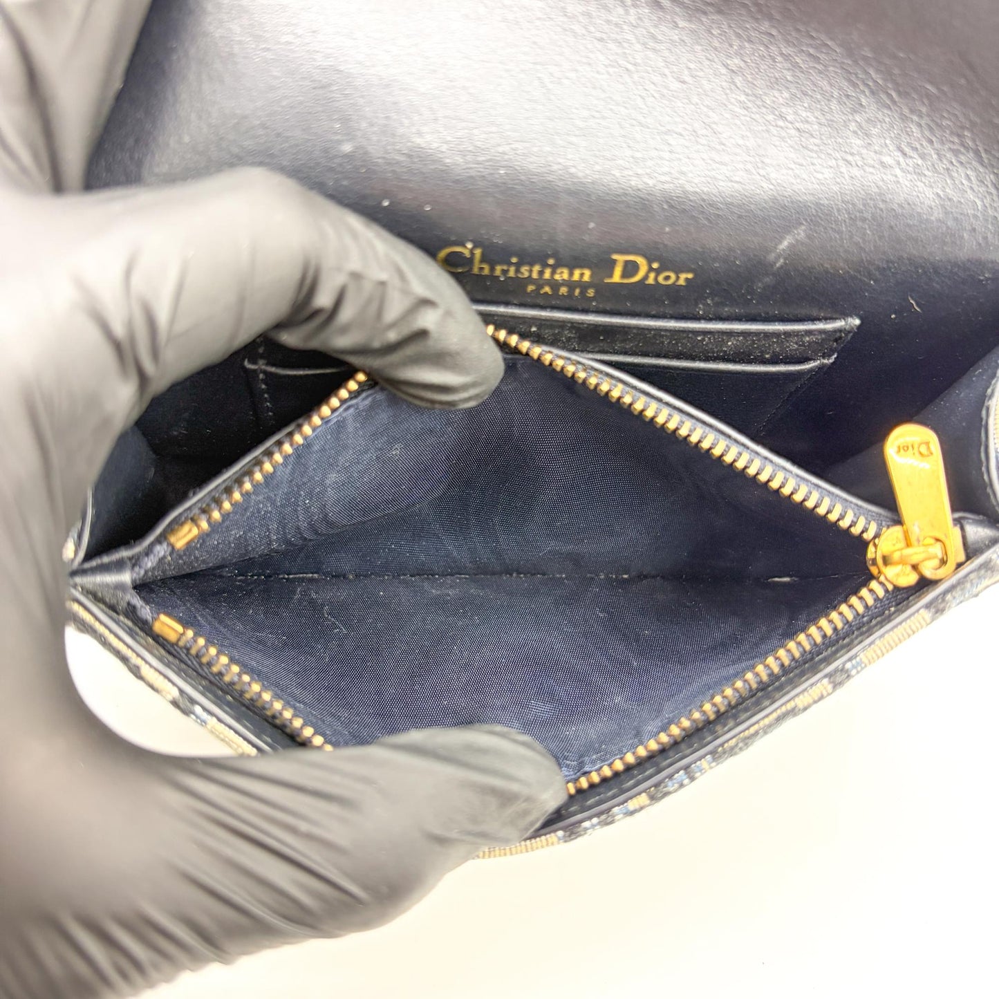 Dior Saddle Slim Pouch Blue Oblique Jacquard