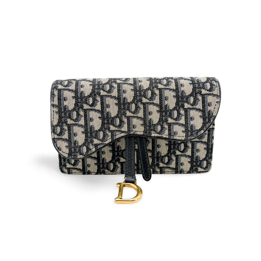 Dior Saddle Slim Pouch Blue Oblique Jacquard