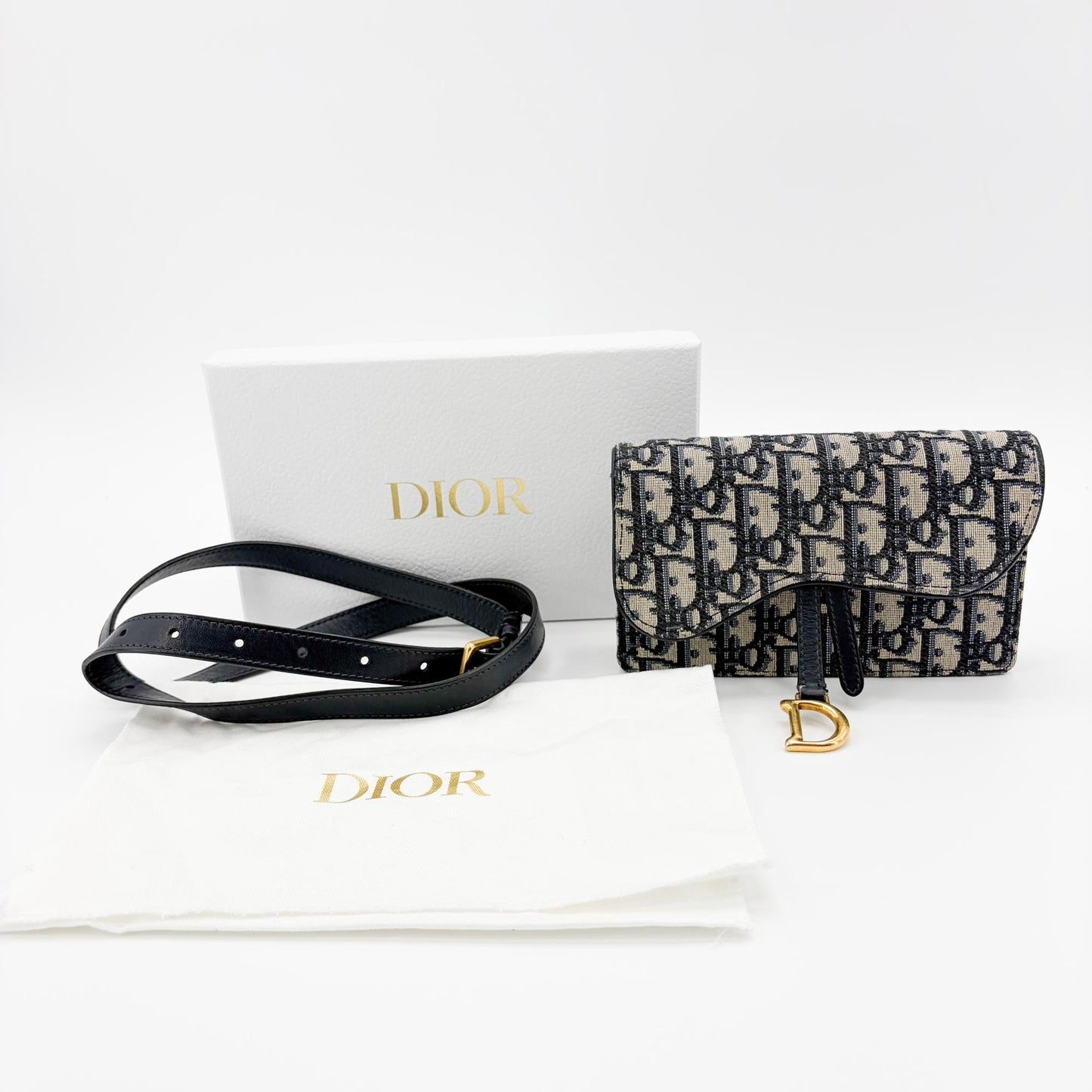 Dior Saddle Slim Pouch Blue Oblique Jacquard