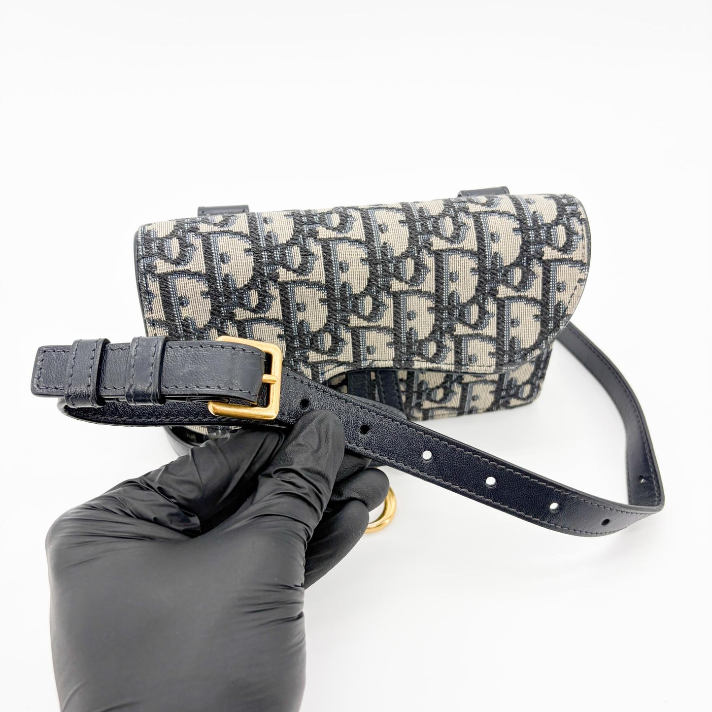 Dior Saddle Slim Pouch Blue Oblique Jacquard