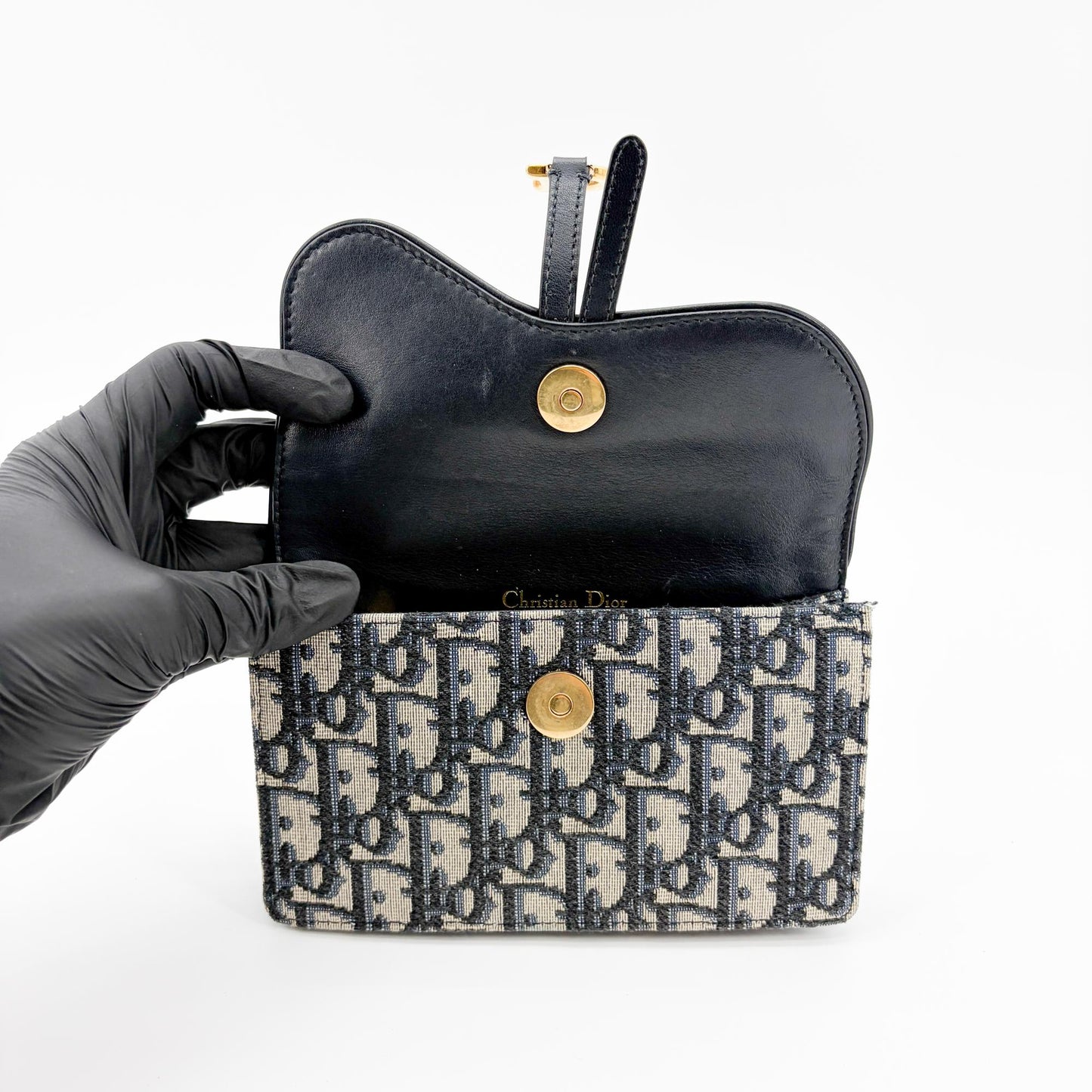 Dior Saddle Slim Pouch Blue Oblique Jacquard