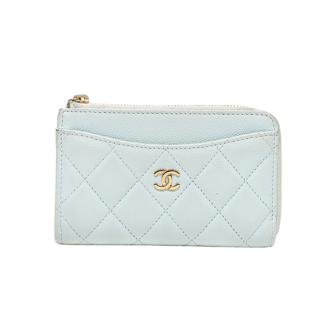 Chanel Sky Blue Caviar Classic Zipper Card Wallet