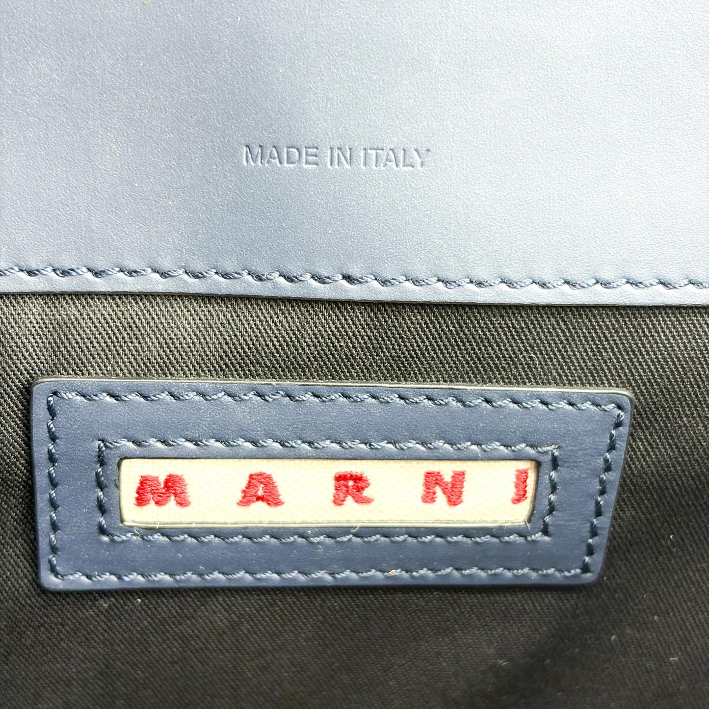 Marni Medium Trunk Shoulder Bag Navy Gold Hardware