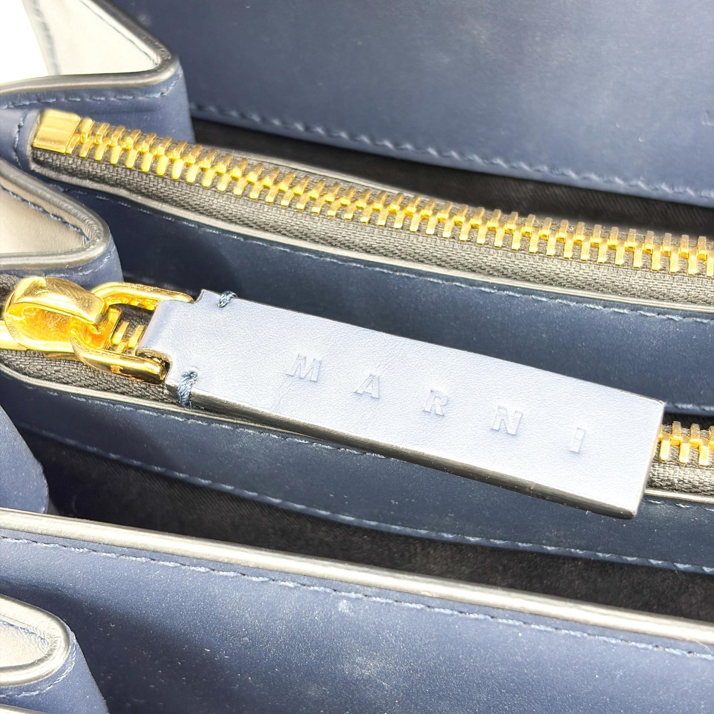 Marni Medium Trunk Shoulder Bag Navy Gold Hardware