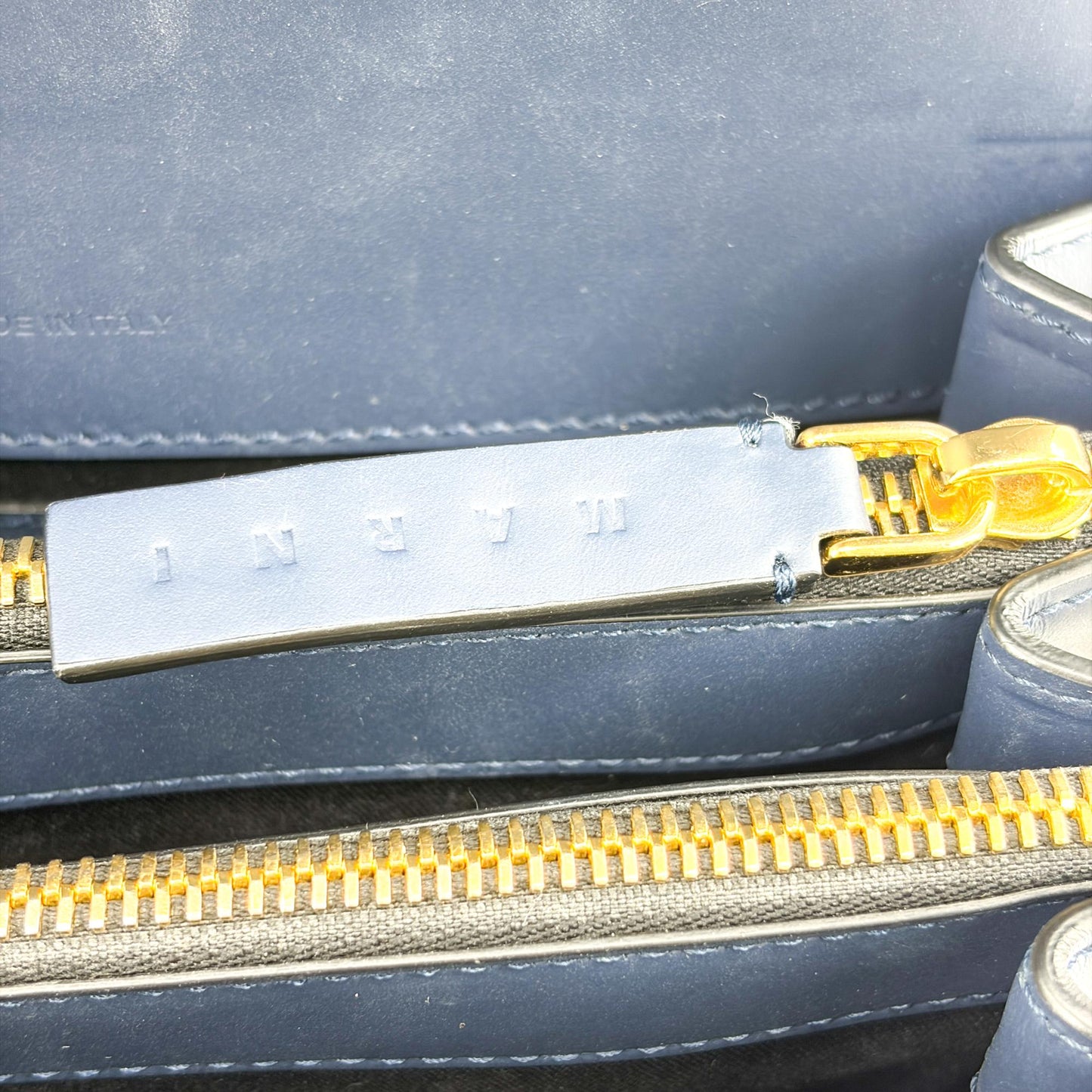 Marni Medium Trunk Shoulder Bag Navy Gold Hardware