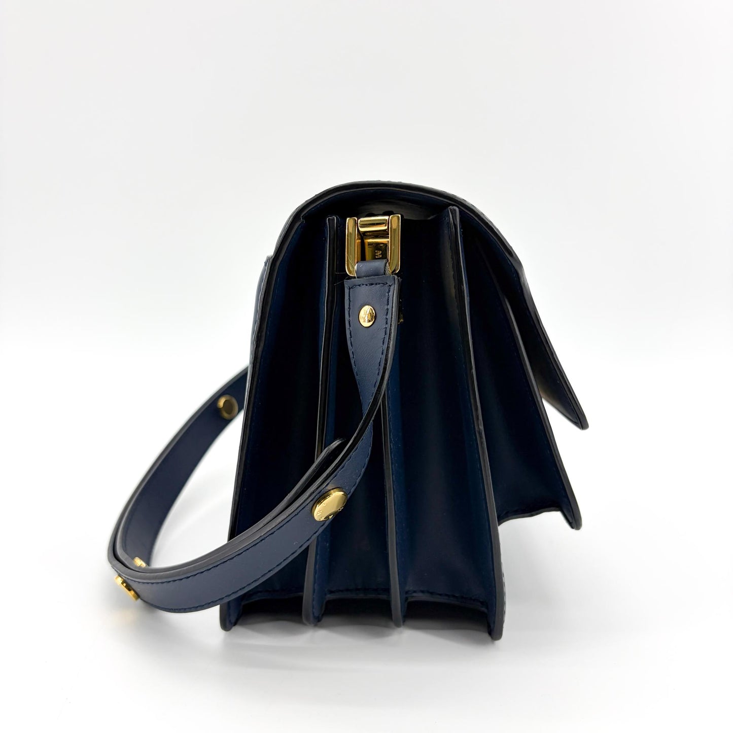 Marni Medium Trunk Shoulder Bag Navy Gold Hardware