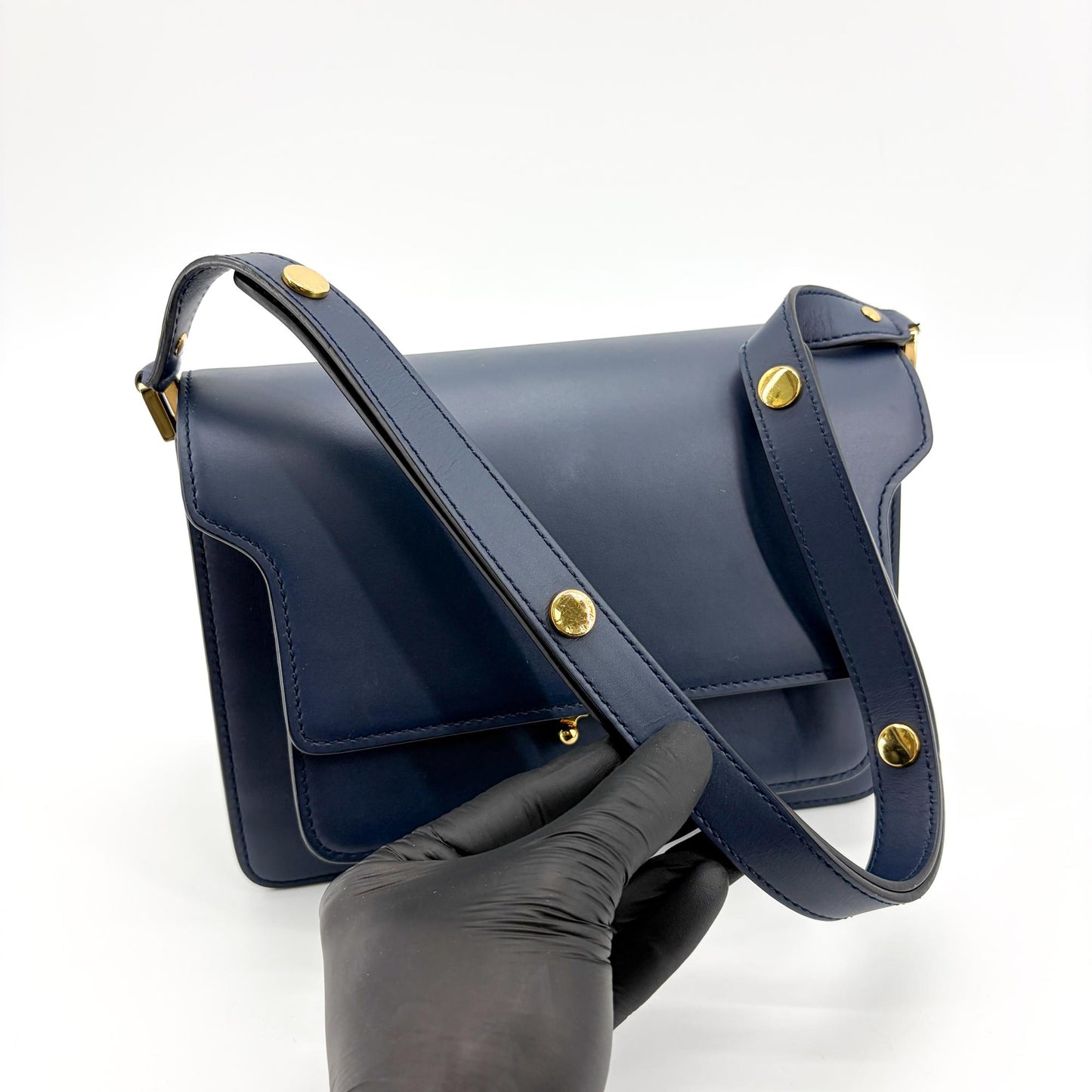 Marni Medium Trunk Shoulder Bag Navy Gold Hardware