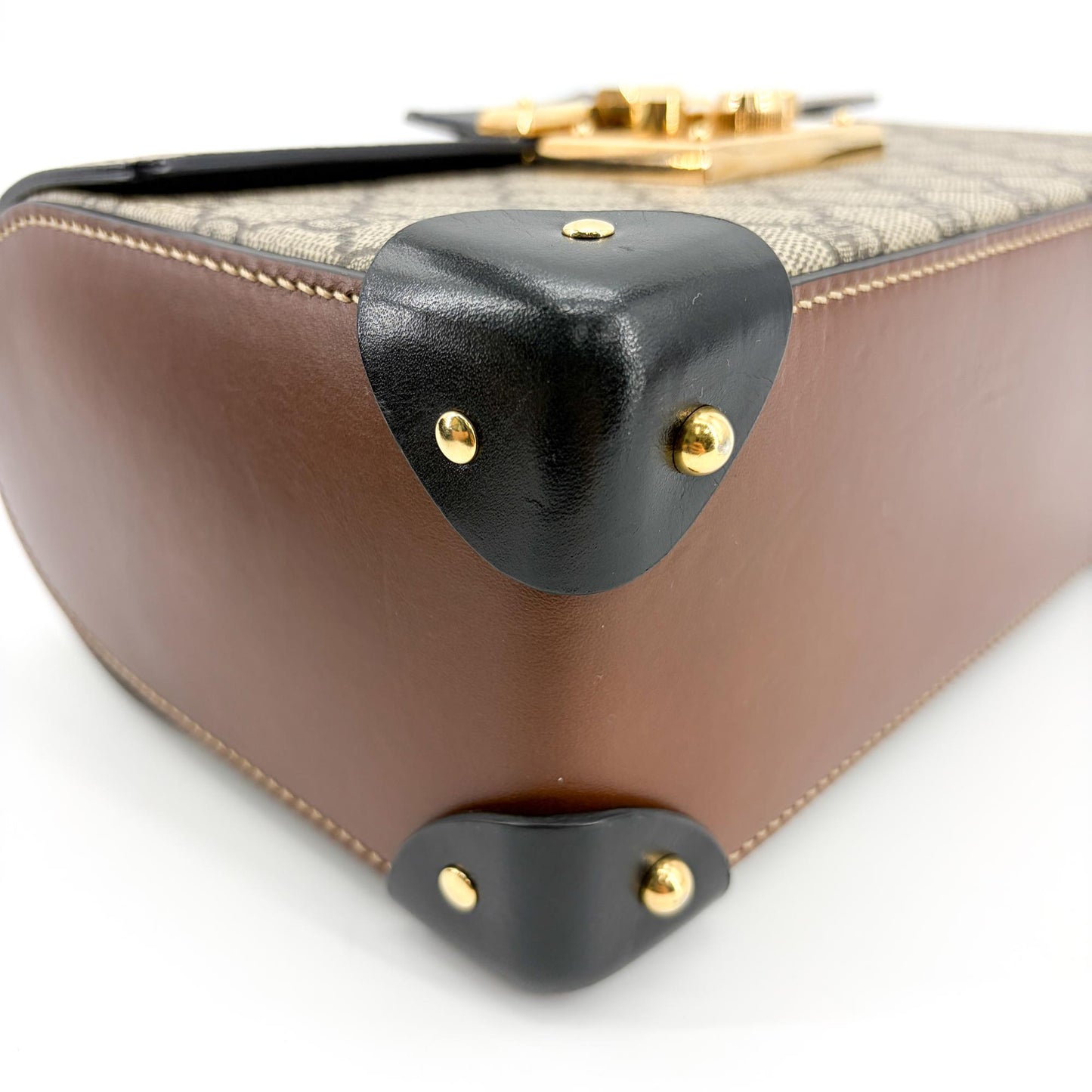 Gucci Padlock GG Supreme Bamboo Medium Top Handle Bag Brown Black