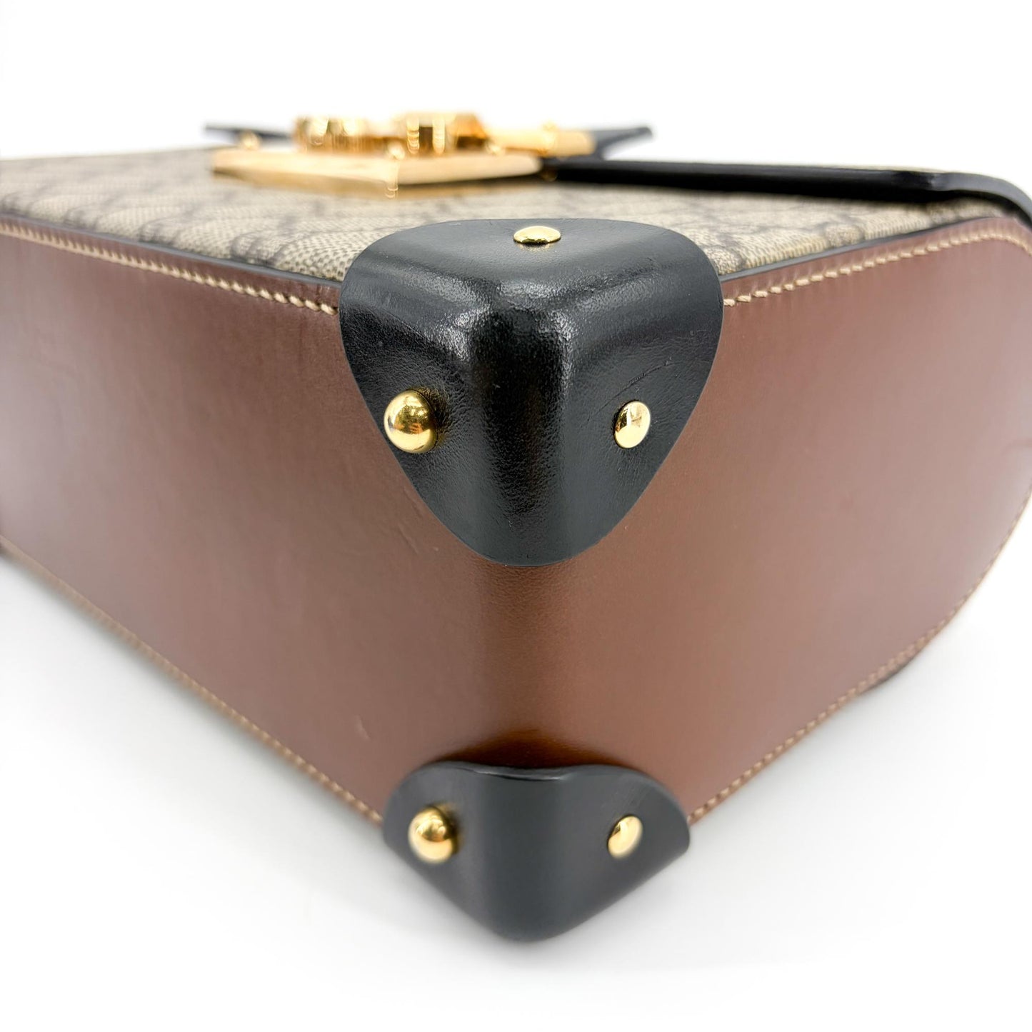 Gucci Padlock GG Supreme Bamboo Medium Top Handle Bag Brown Black