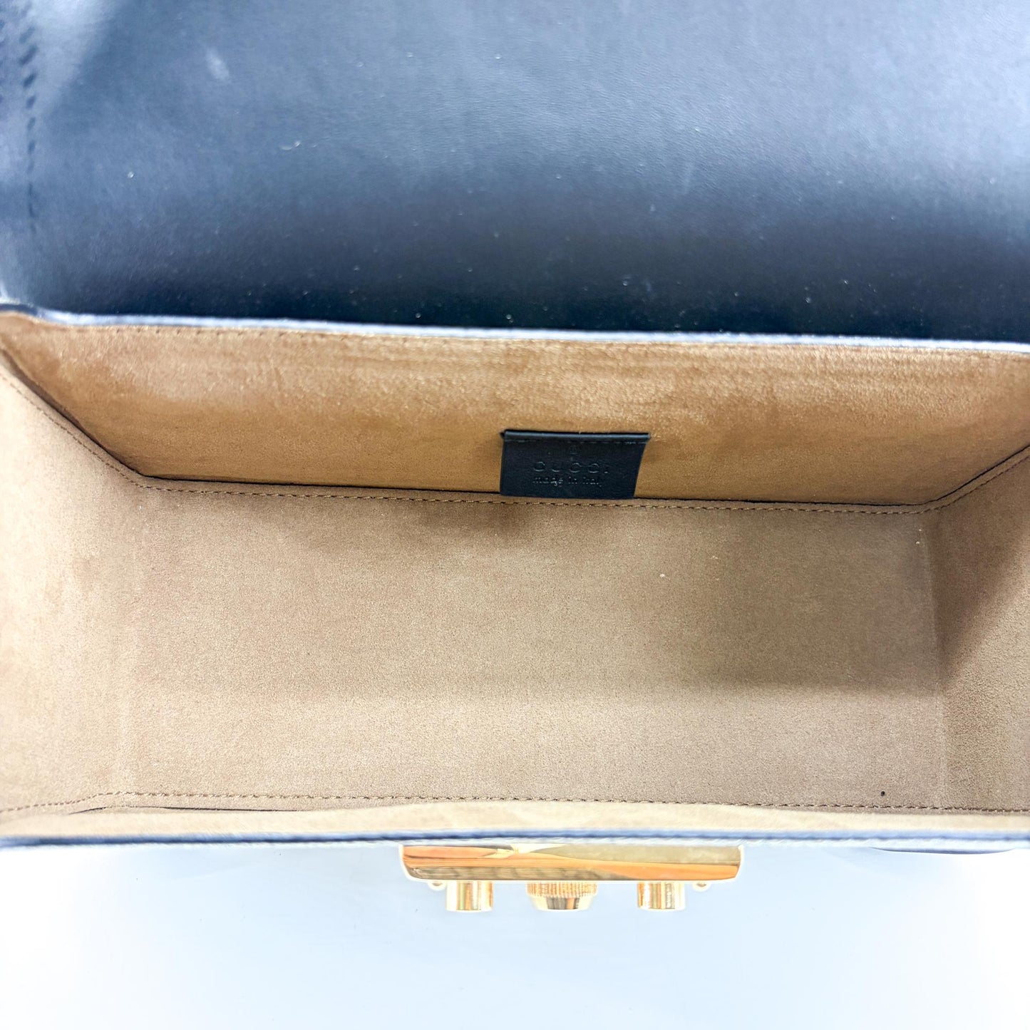 Gucci Padlock GG Supreme Bamboo Medium Top Handle Bag Brown Black