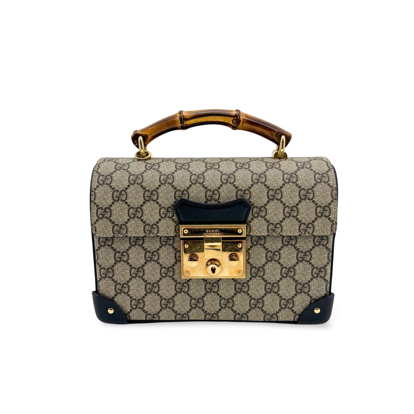 Gucci Padlock GG Supreme Bamboo Medium Top Handle Bag Brown Black