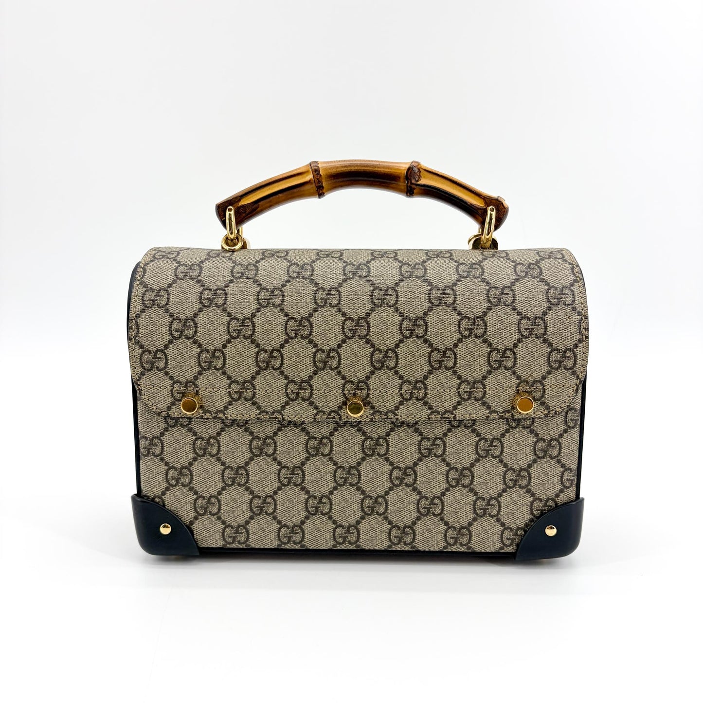 Gucci Padlock GG Supreme Bamboo Medium Top Handle Bag Brown Black
