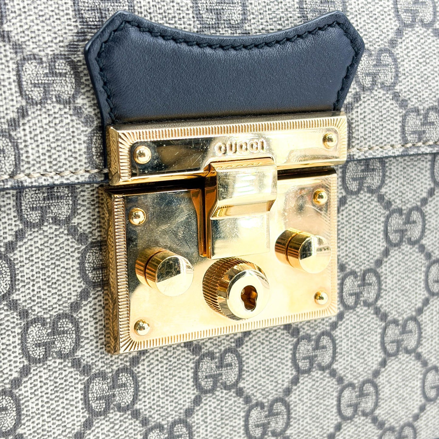 Gucci Padlock GG Supreme Bamboo Medium Top Handle Bag Brown Black