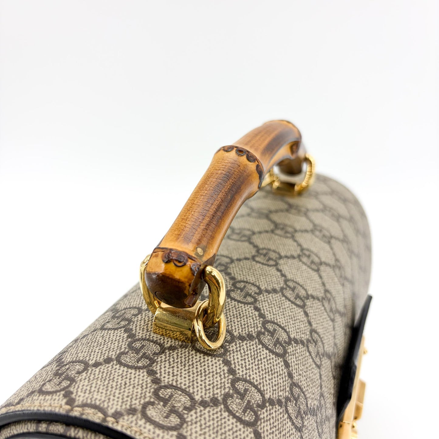 Gucci Padlock GG Supreme Bamboo Medium Top Handle Bag Brown Black