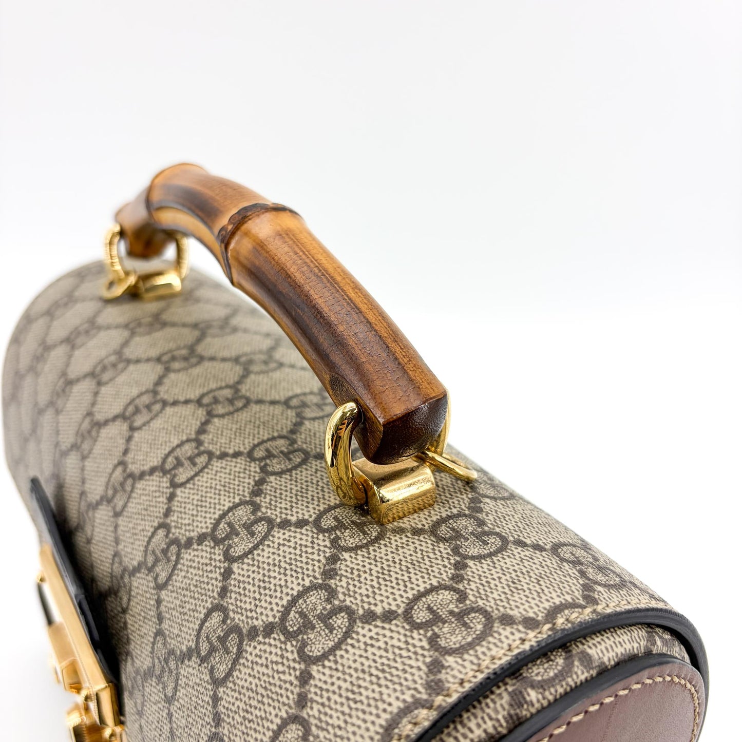 Gucci Padlock GG Supreme Bamboo Medium Top Handle Bag Brown Black
