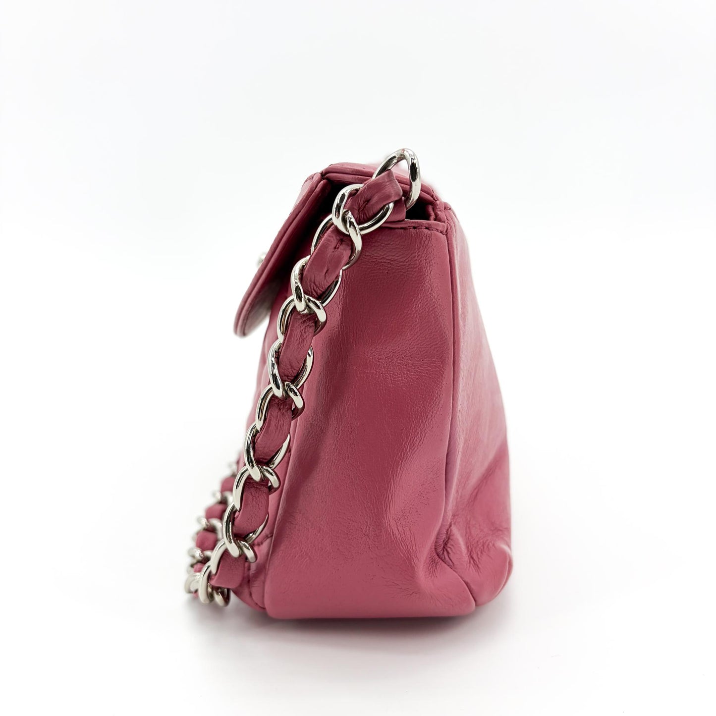 Chanel Quilted Lambskin Curved Flap Bag Pink Silver Hardware