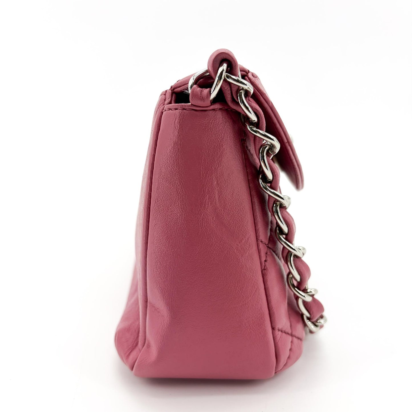Chanel Quilted Lambskin Curved Flap Bag Pink Silver Hardware