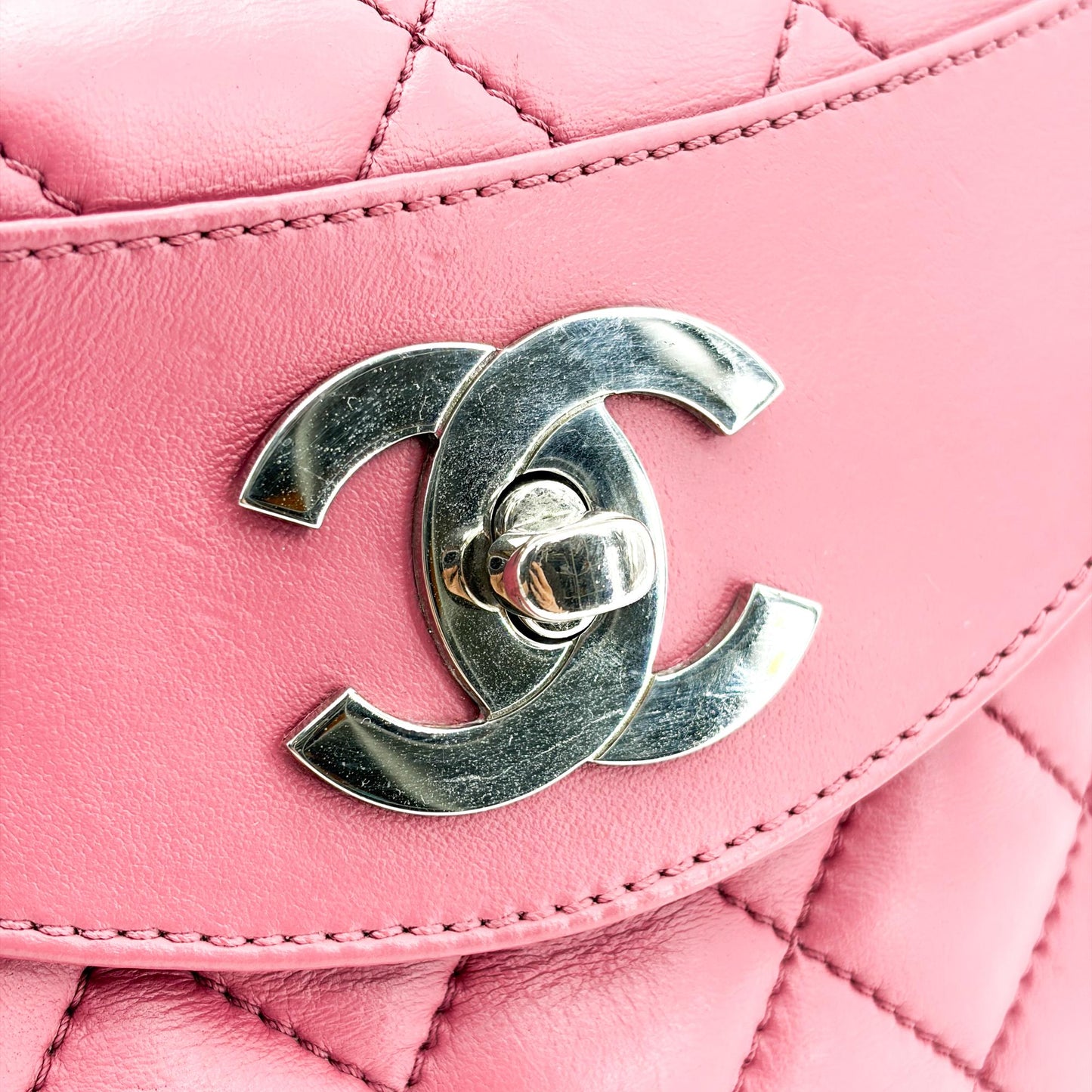 Chanel Quilted Lambskin Curved Flap Bag Pink Silver Hardware