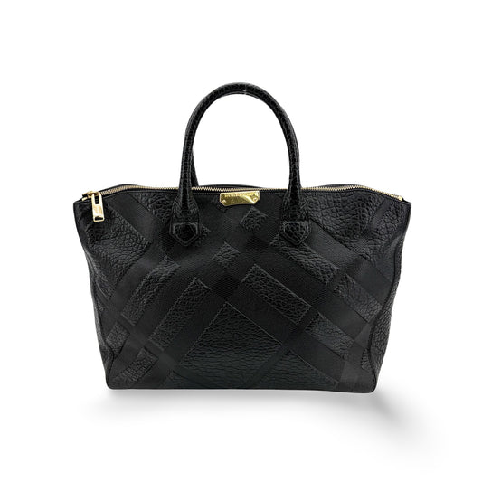 Burberry Check Embossed Leather Orchard Bag Black