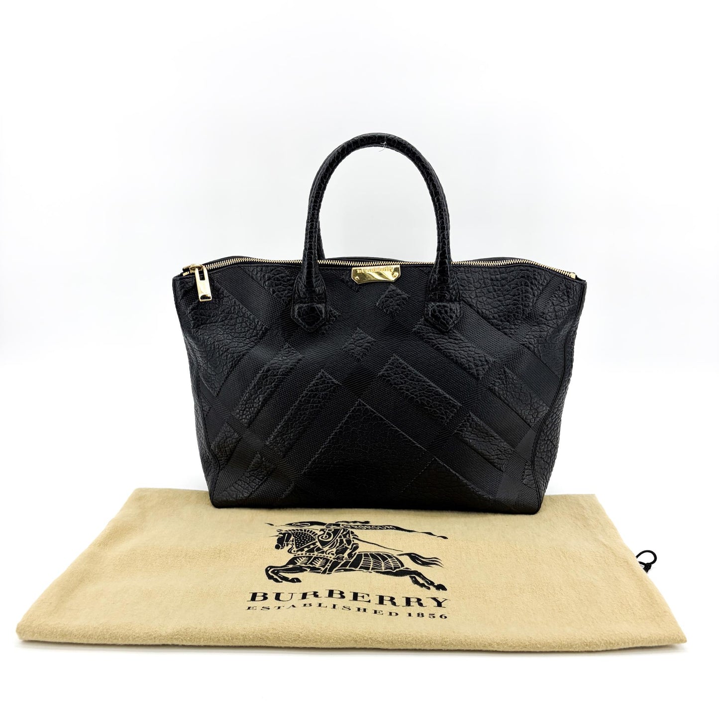 Burberry Check Embossed Leather Orchard Bag Black