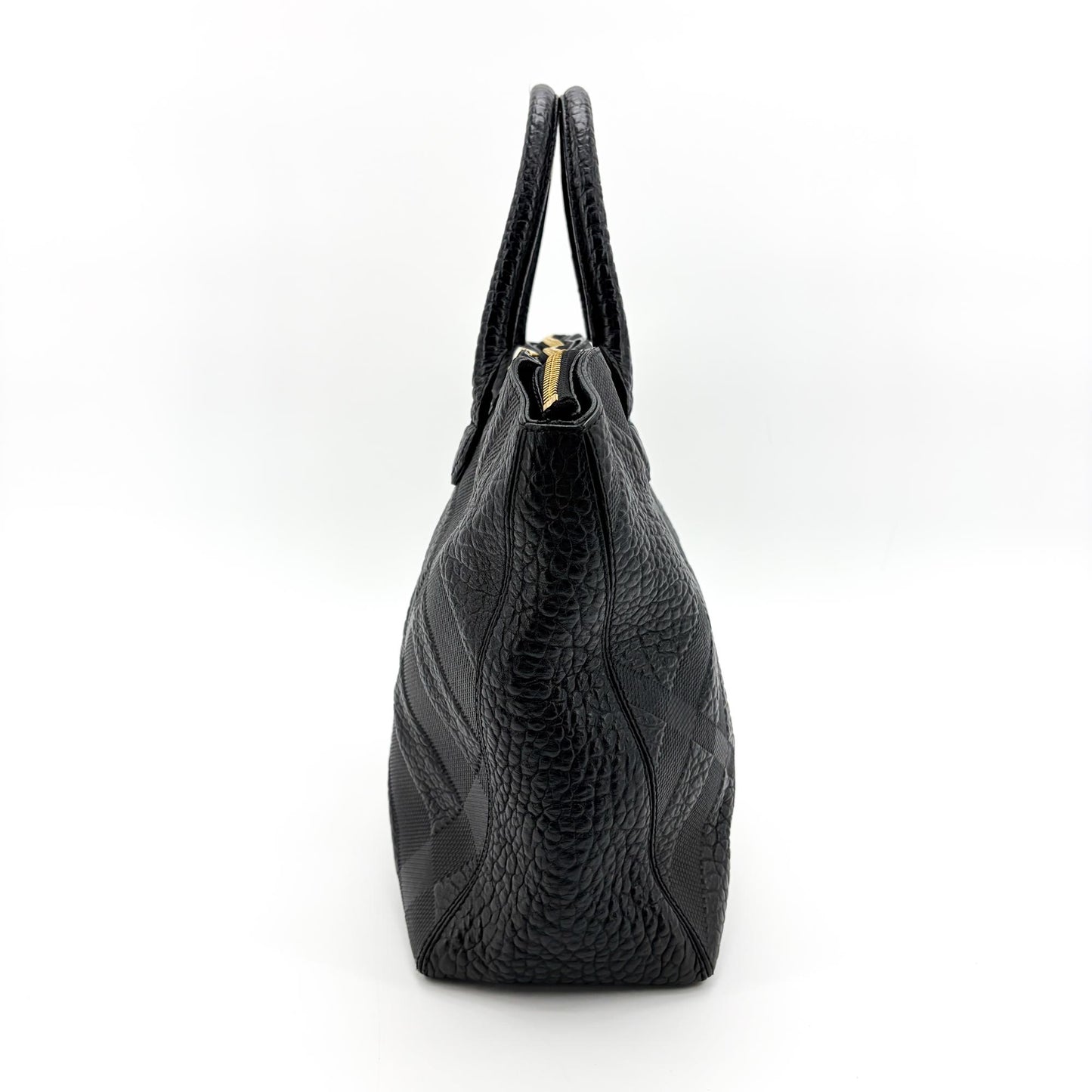 Burberry Check Embossed Leather Orchard Bag Black