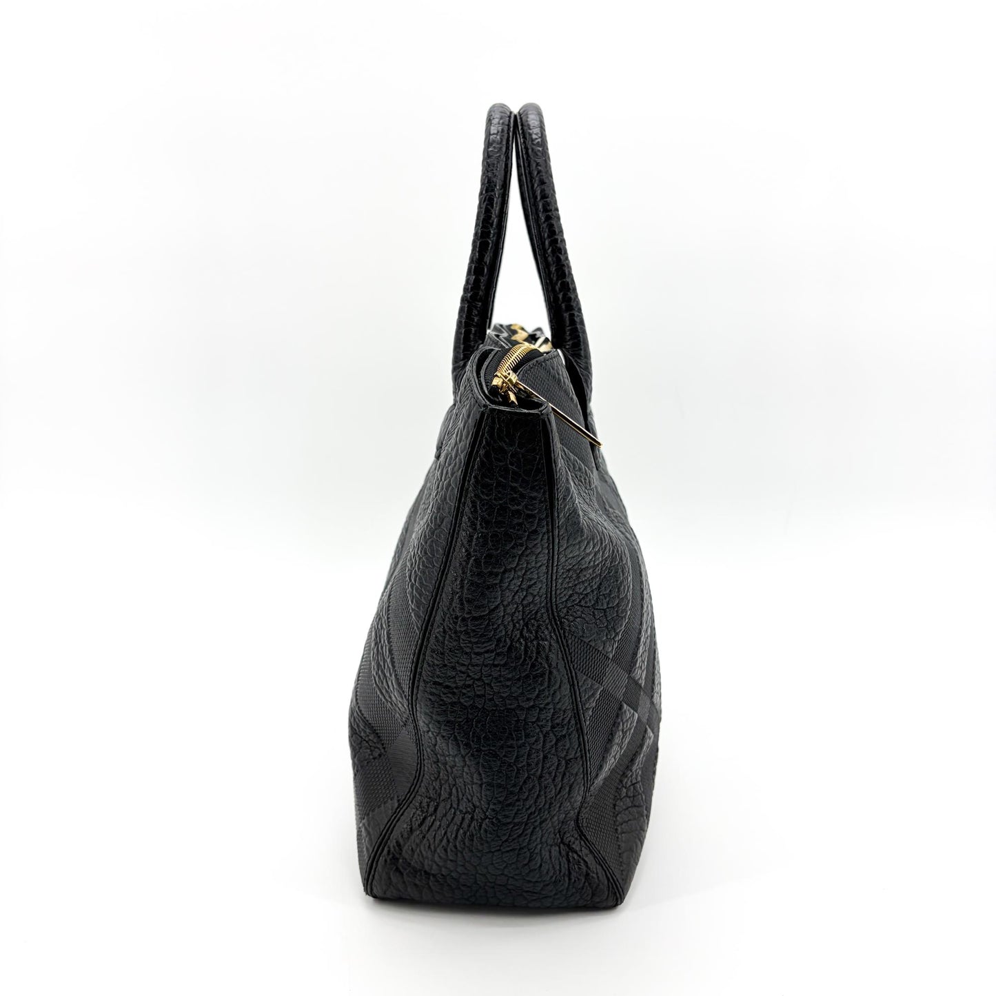 Burberry Check Embossed Leather Orchard Bag Black