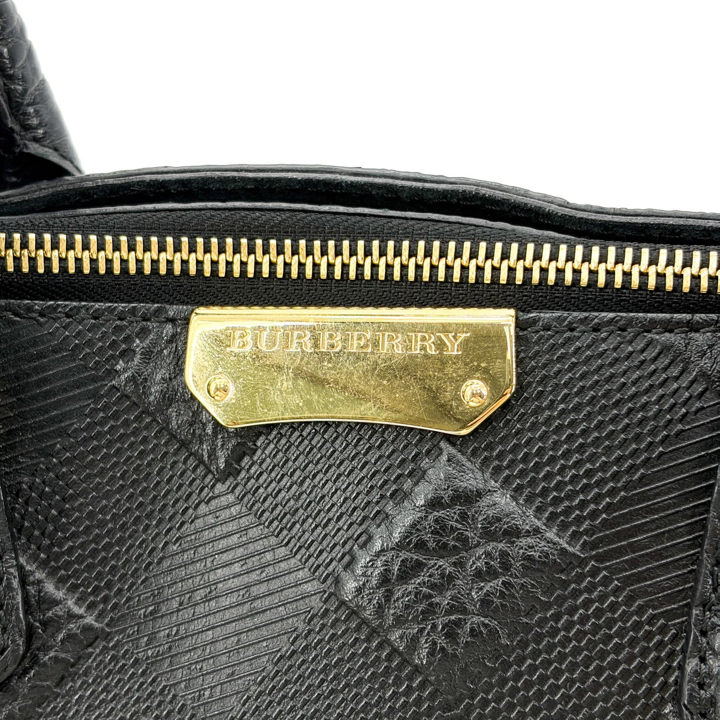 Burberry Check Embossed Leather Orchard Bag Black