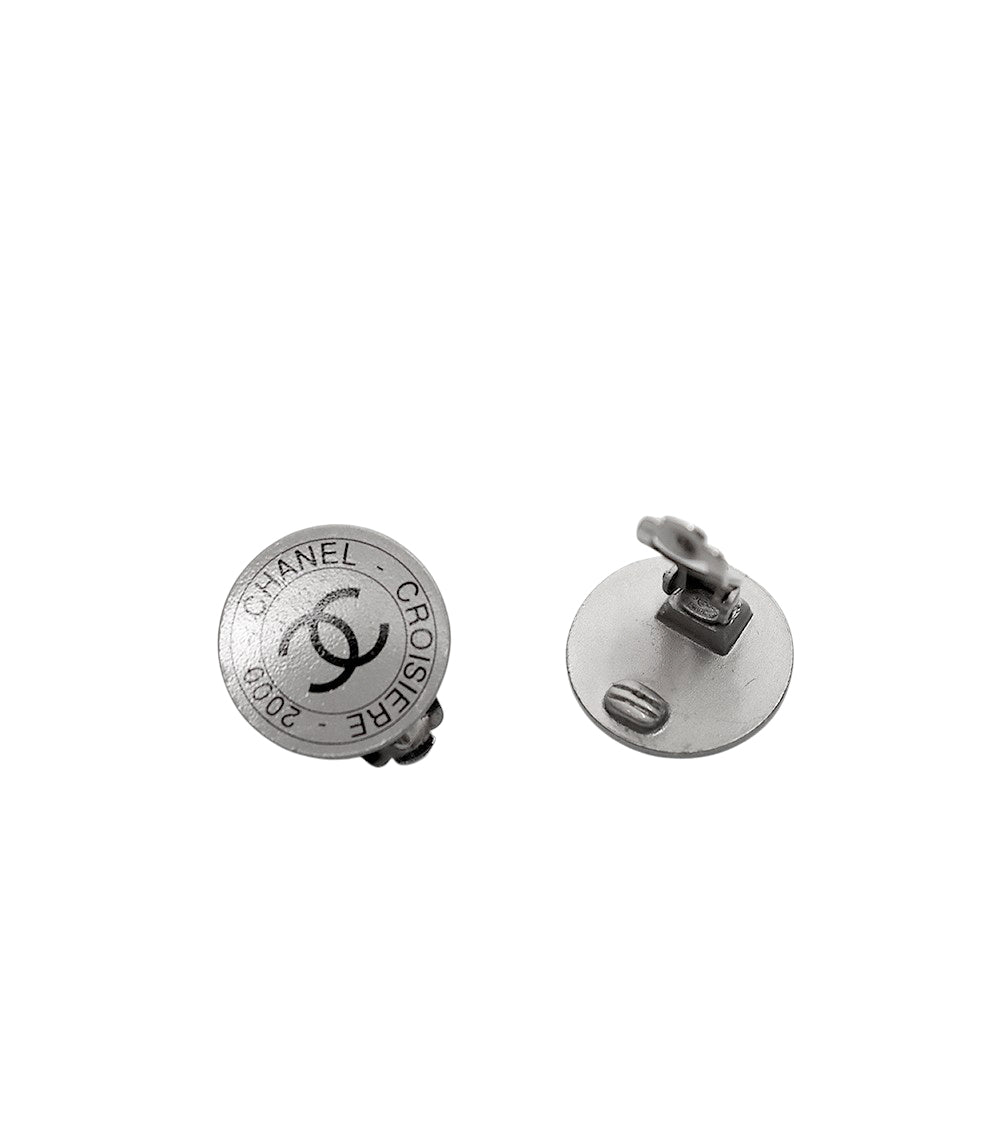 Chanel Round Plate CC Silver Earrings