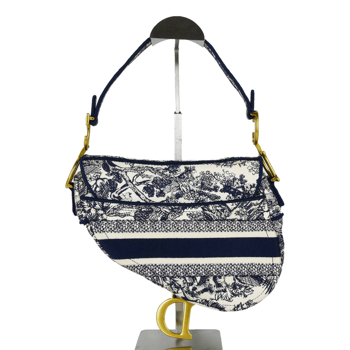 Medium Toile de Jouy Saddle Shoulder Bag