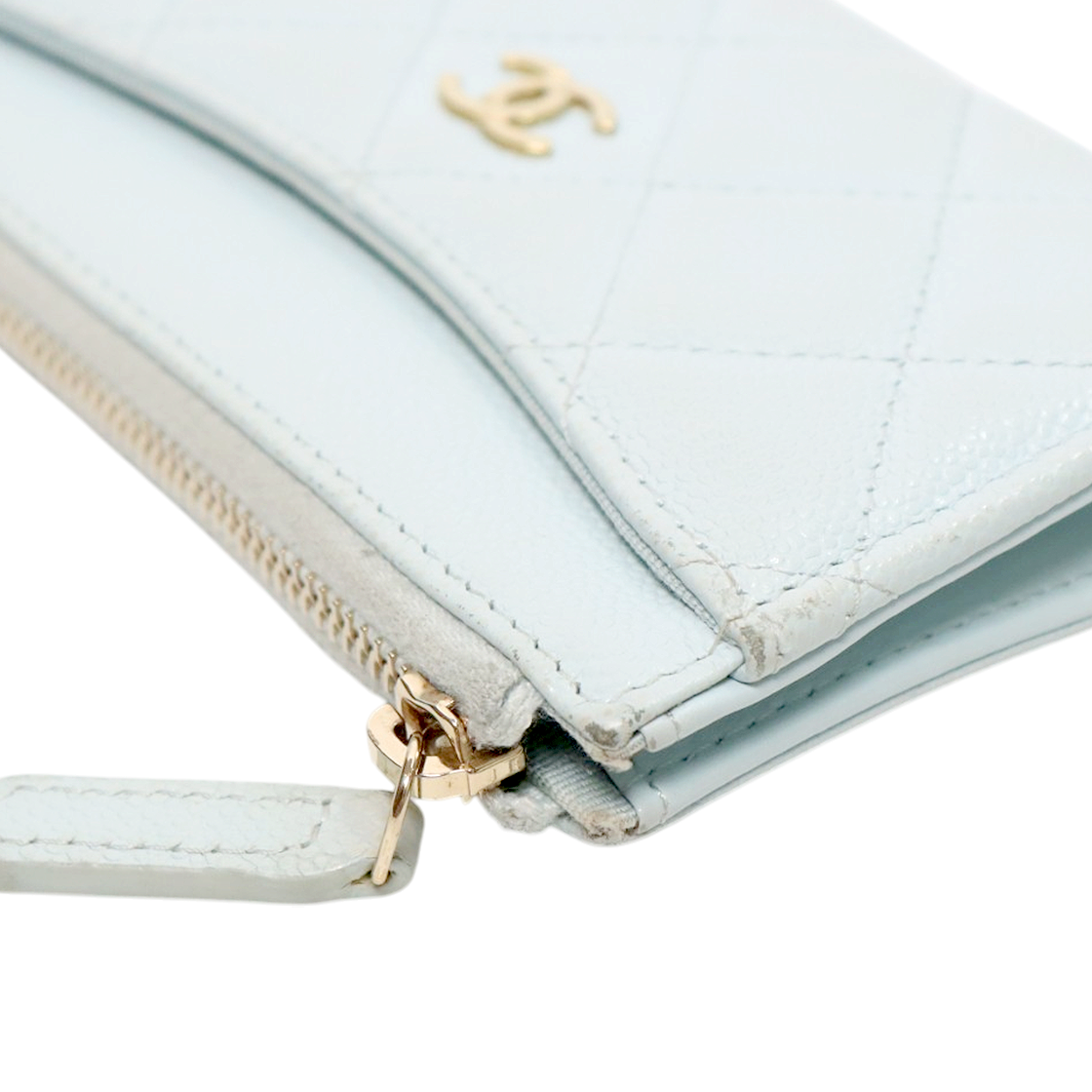 Chanel Sky Blue Caviar Classic Zipper Card Wallet