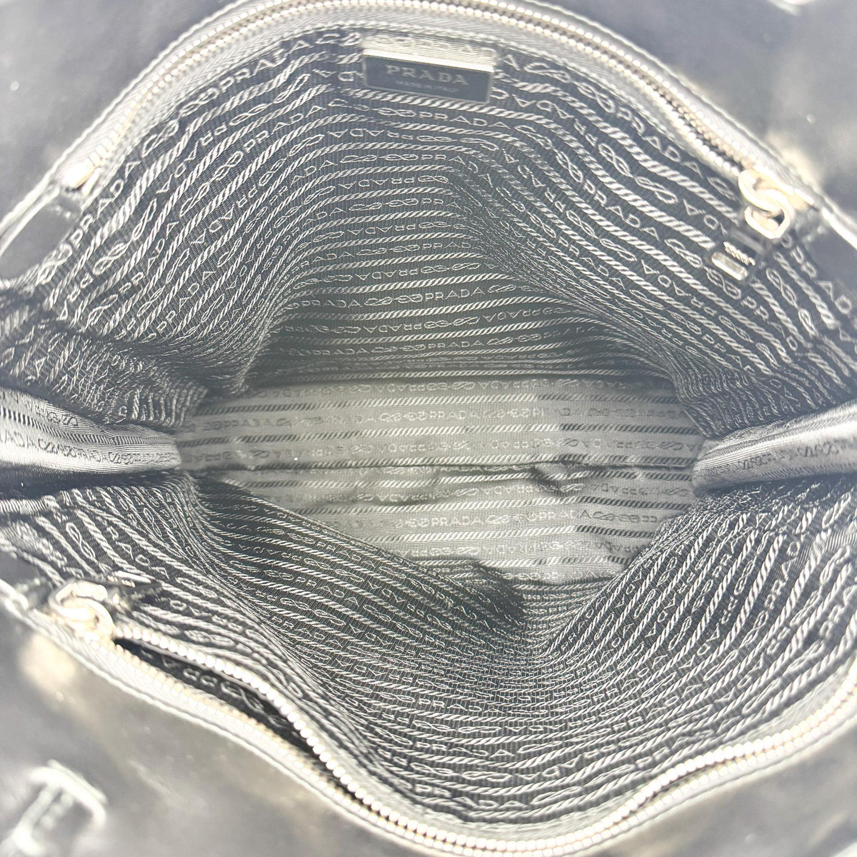 Prada Triangle Logo Leather Tote Bag Black