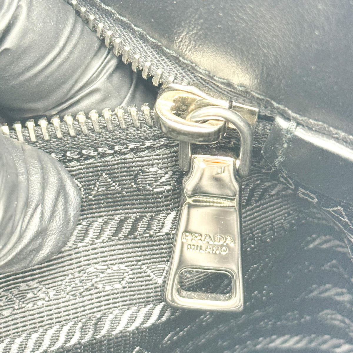 Prada Triangle Logo Leather Tote Bag Black