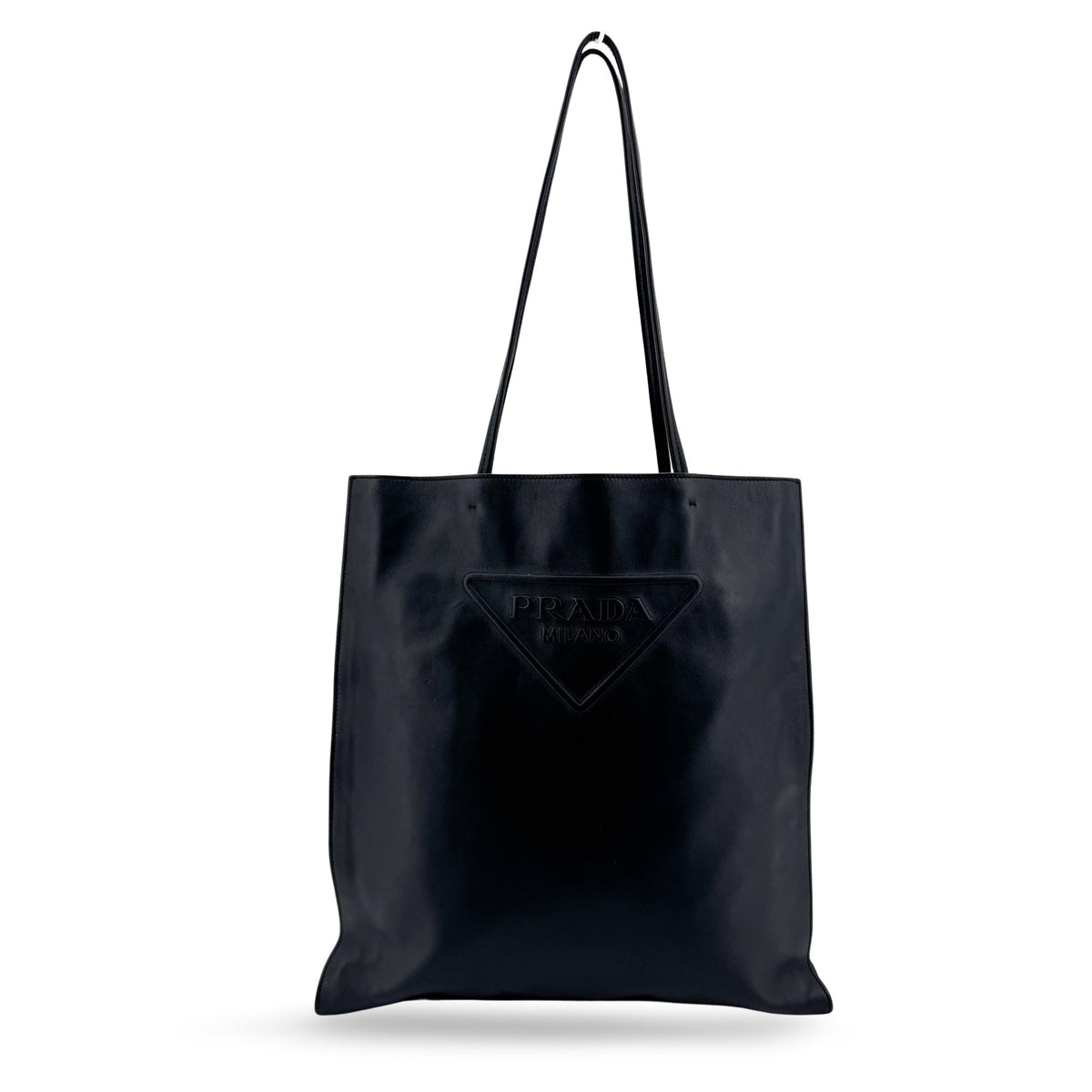 Prada Triangle Logo Leather Tote Bag Black