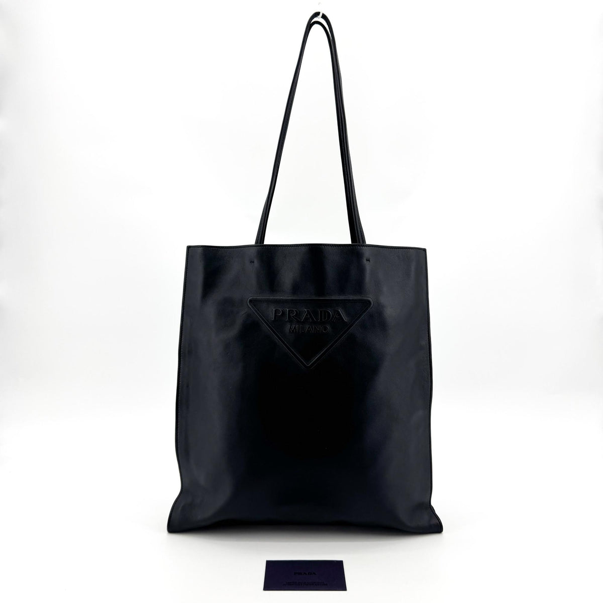 Prada Triangle Logo Leather Tote Bag Black