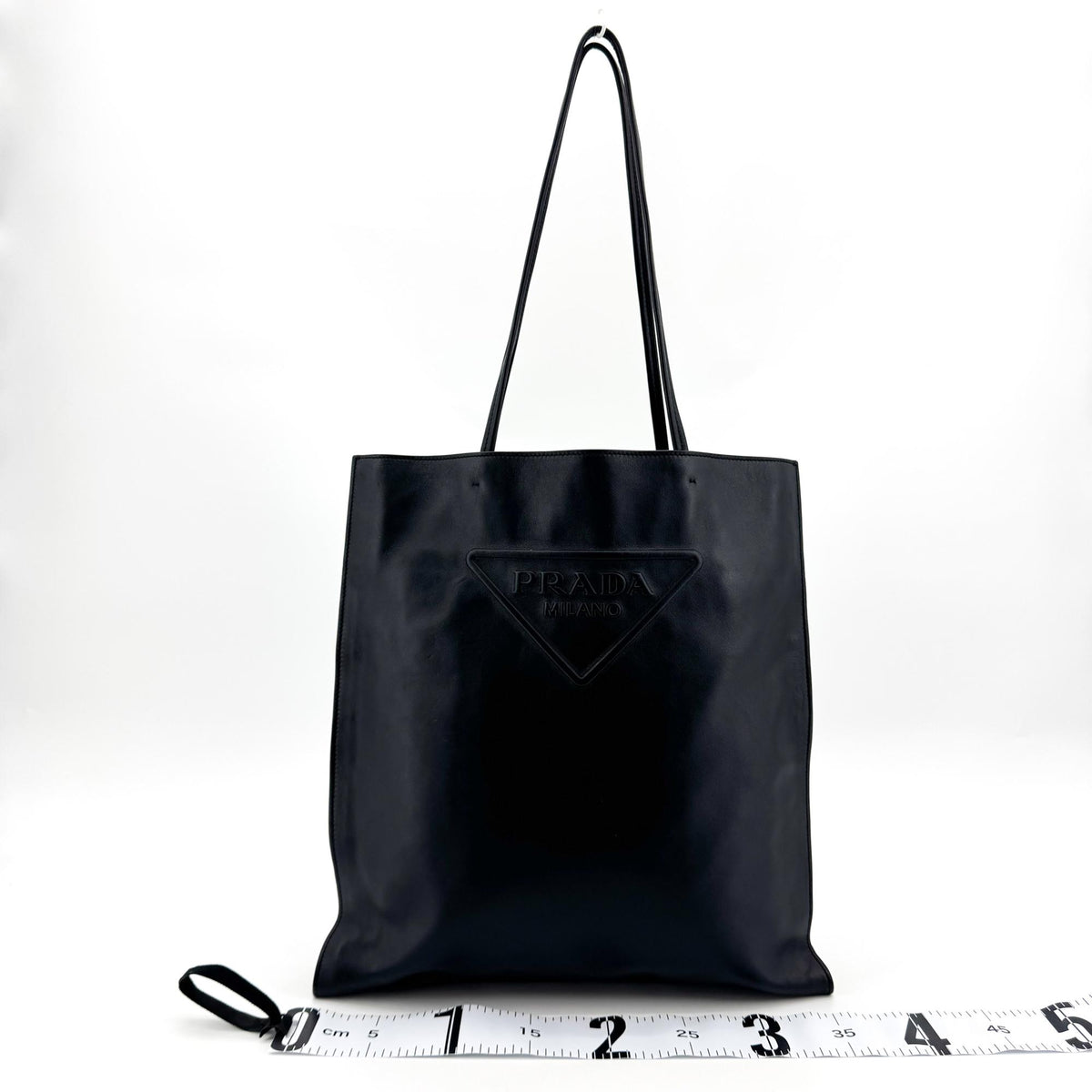 Prada Triangle Logo Leather Tote Bag Black