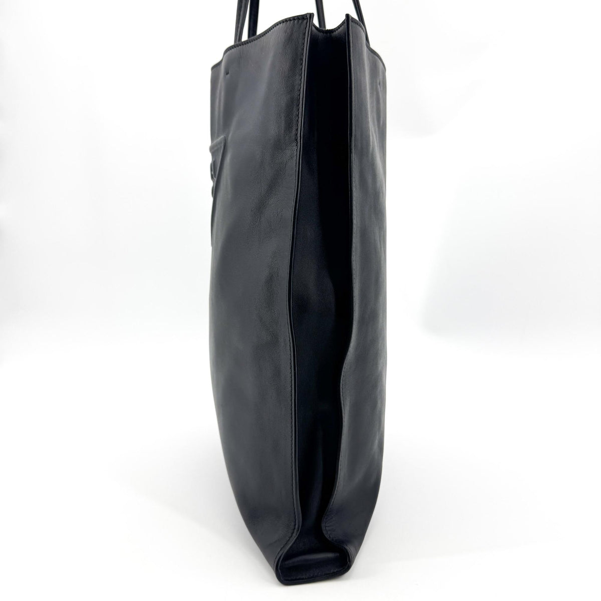Prada Triangle Logo Leather Tote Bag Black