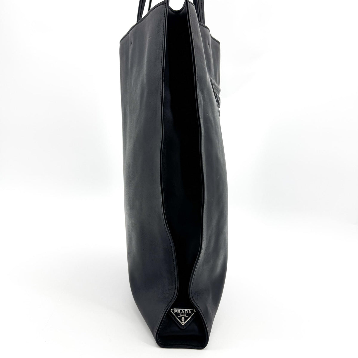 Prada Triangle Logo Leather Tote Bag Black