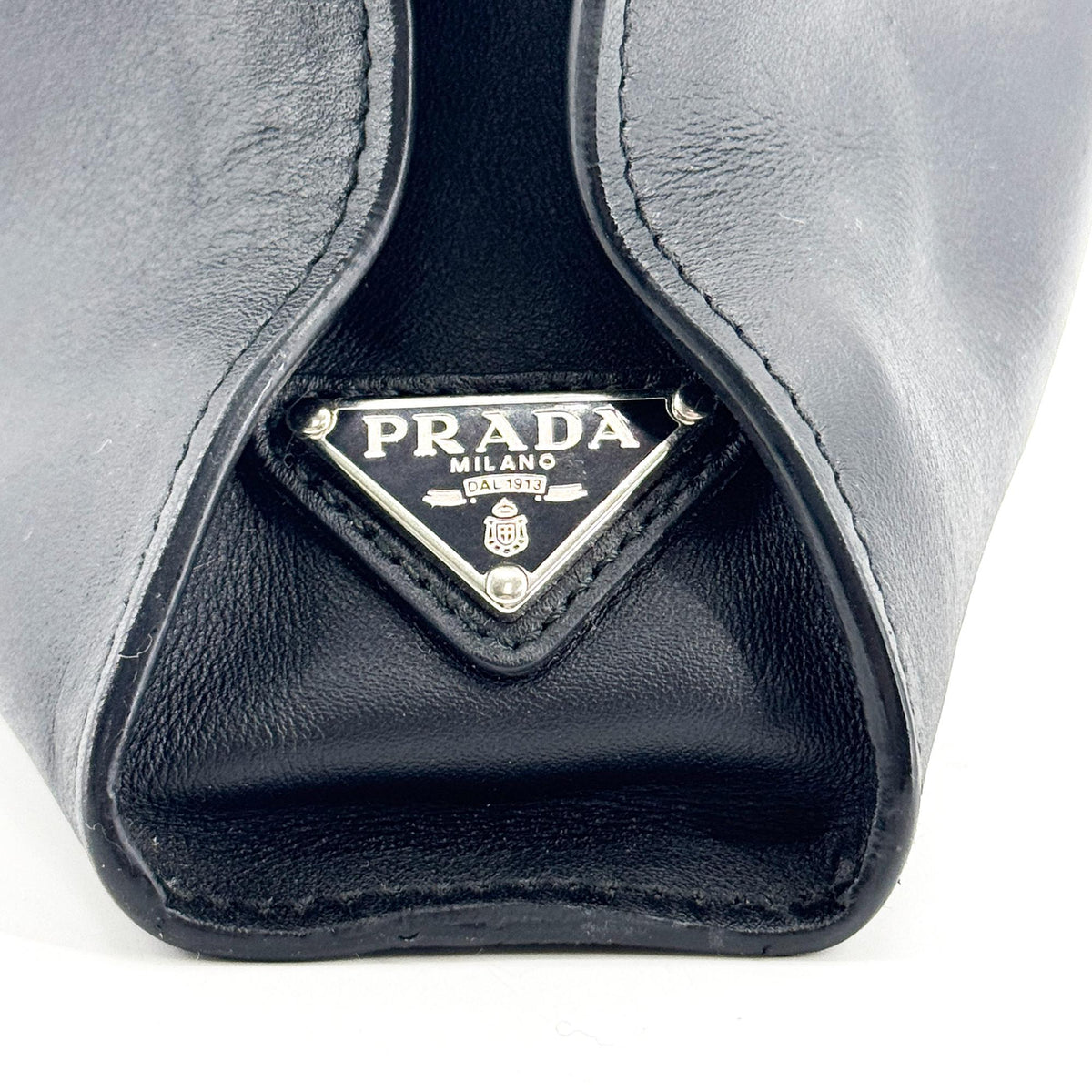 Prada Triangle Logo Leather Tote Bag Black