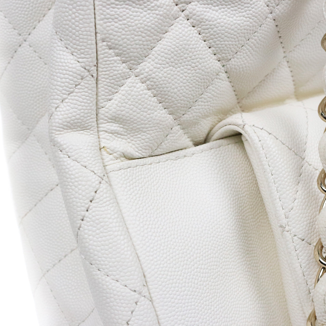 Chanel White Caviar Quilted CC Pocket Chain Shoulder Bag