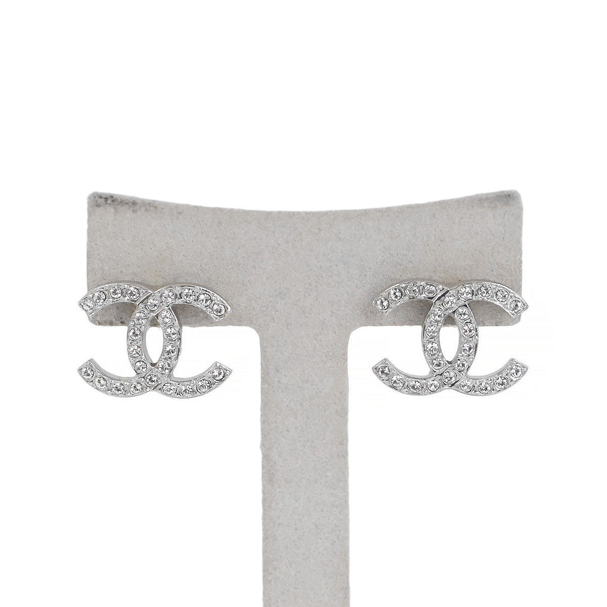 Chanel A88429 Silver CC Logo Classic Earrings