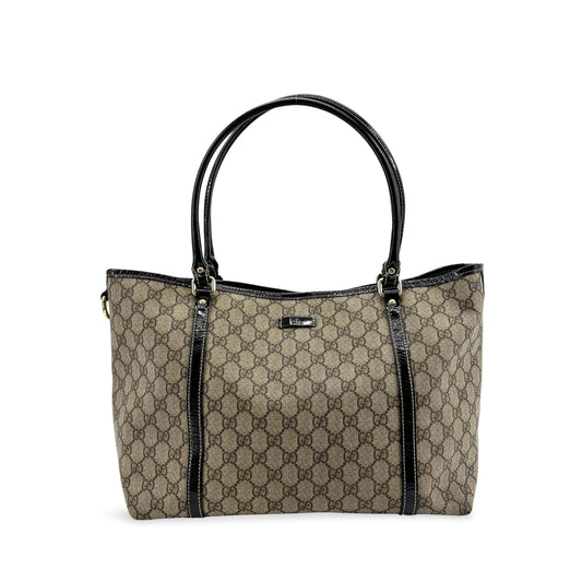 Gucci GG Supreme Joy Enamel Tote Bag Brown Black