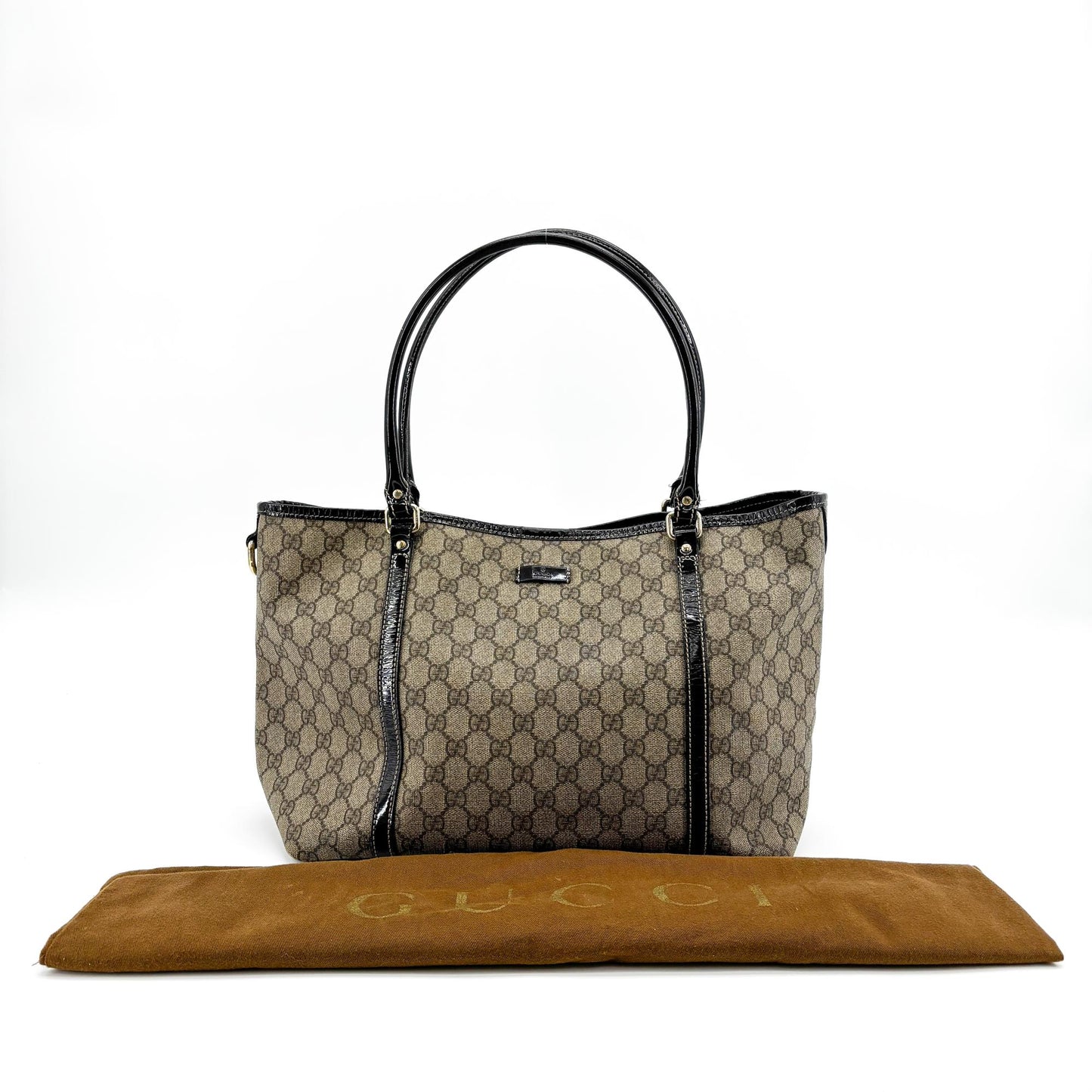 Gucci GG Supreme Joy Enamel Tote Bag Brown Black