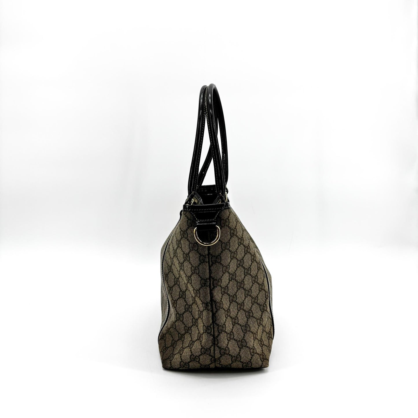 Gucci GG Supreme Joy Enamel Tote Bag Brown Black
