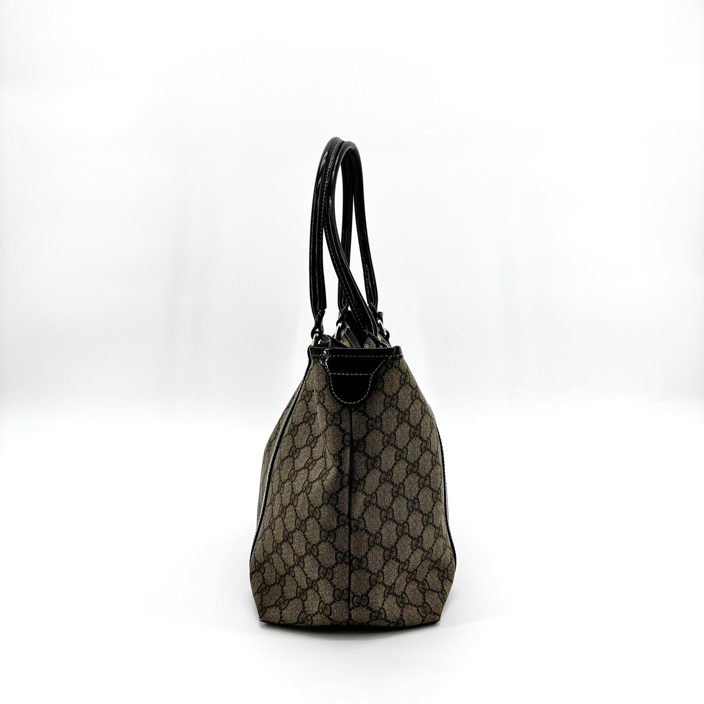 Gucci GG Supreme Joy Enamel Tote Bag Brown Black