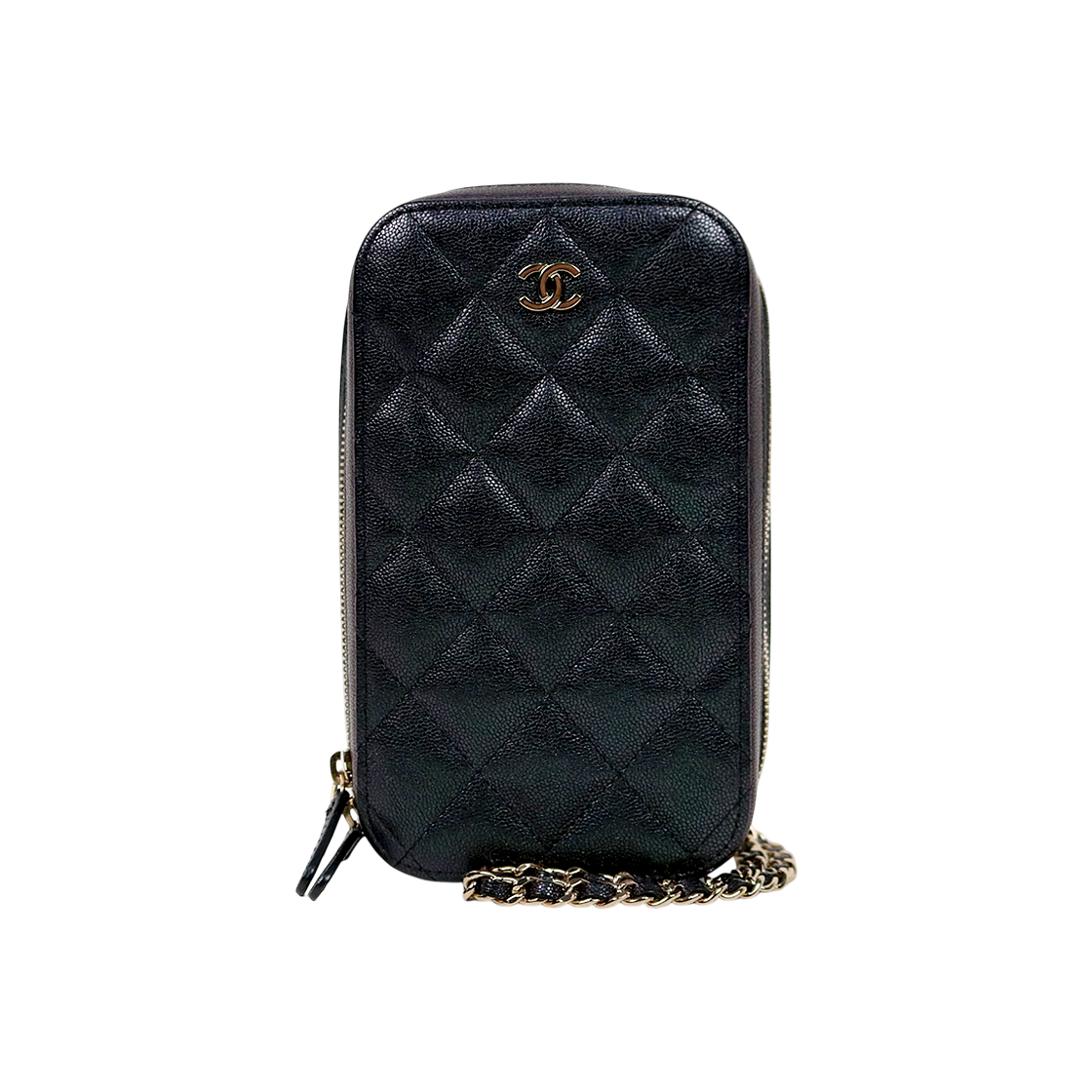Chanel Black Iridescent Caviar Phone Holder Crossbody Bag