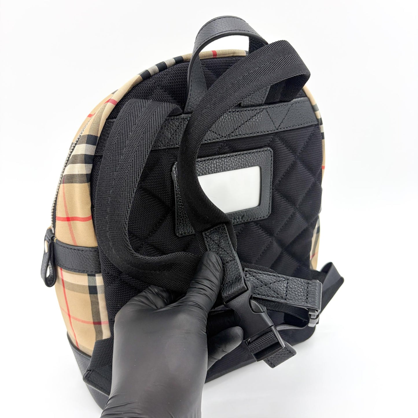 Burberry Vintage Check Leather Medium Backpack Archive Beige Black